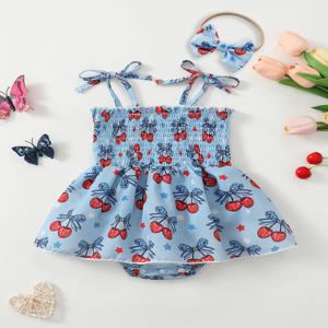 아기 소녀 여름 체리 인쇄 Romper Onesie 유아 의류 편안한 부드러운 패브릭 아기 옷