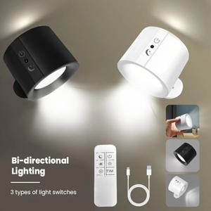 현대적인 자기 LED 벽 램프 충전식 360 °   침실 거실 장식용 회전 무선 원격 제어 스포트라이트