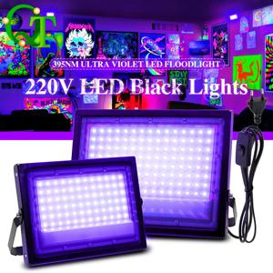 395nm LED UV 투광등 50W 100W LED 무대 블랙 라이트 220V 방수 UV 형광 파티 무대 백라이트