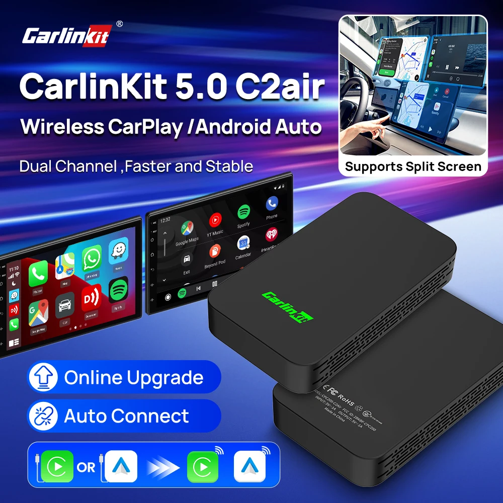 CarlinKit 5.0 C2Air 2-in-1 CarPlay 안드로이드 오토 무선 어댑터 유선 CarPlay 안드로이드 오토 차량용 온라인 업그레이드 플러그 앤 플레이