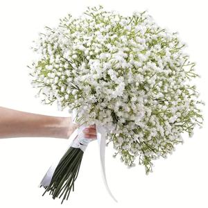 20개입 사실적인 흰색 안개꽃 조화 - 웨딩 부케, DIY 홈 및 사무실 장식용 우아한 인조 꽃