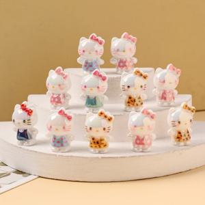 10Pcs 헬로 키티 만화 수지 비즈 DIY 수제 귀여운 KT 고양이 느슨한 비즈 젖꼭지 체인 클립 팔찌 쥬얼리 만들기