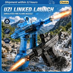 조명이 있는 UZI 전기 물총 멋진 전기 연속 발사 및 재장전 여름 물놀이 어린이용 성인용 장난감 물총