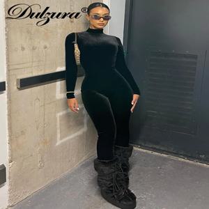 Dulzura 가을 벨벳 섹시한 Y2K 옷 긴 소매 오-넥 Bodycon 스키니 지퍼 점프 슈트 여성 스포티 한 streetwear Romper 의상
