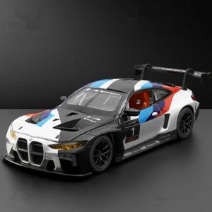 1:24 BMW M4 GT3 합금 스포츠카 모델 다이캐스트 금속 장난감 자동차 차량 모델 시뮬레이션 사운드 및 라이트 컬렉션 어린이 선물