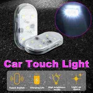 1pc 자동차 LED 조명 인테리어 조명 분위기 램프 팔걸이 상자 트렁크 스위치 터치 컨트롤 무선 미니 LED 발 조명