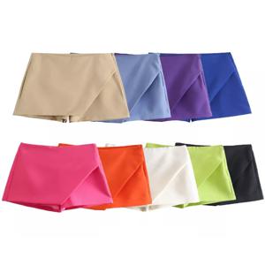 Willshela 여성 패션 비대칭 반바지 스커트 하이 웨이스트 백 포켓 사이드 지퍼 빈티지 여성 Skort Solid