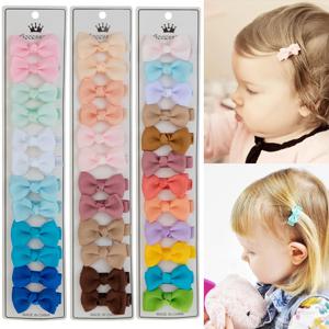 12 개/몫 4.5cm 솔리드 Grosgrain 리본 Bowknot 어린이 헤어 클립 수제 활 아기 소녀 바레트 머리핀 사진 소품 선물 세트