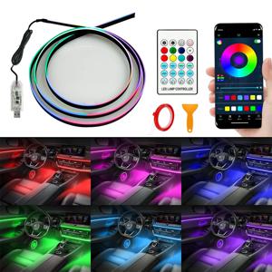 43.31 인치 스 트리머 자동차 주변 조명 RGB 64 색 범용 LED 인테리어 아크릴 스트립 심포니 분위기 램프 아래 숨겨진