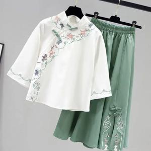 우아한 Hanfu 여성 여름 새로운 나비 달콤한 중국어 정장 수 놓은 탑 정장 Hanfu 블라우스 스커트 투피스 세트 대형