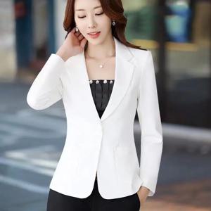 여성용 한국 스타일 슬림 피트 블레이저, 긴 소매 캐주얼 정장 재킷, 솔리드 컬러 블랙 화이트 오피스 레이디 슈트 블레이저 M-3XL