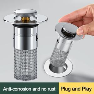 1PCS 세면기 누출 플러그 스테인레스 스틸 냄새 방지 튀는 코어 프레스 유형 싱크 배수 세면기 용 범용 액세서리