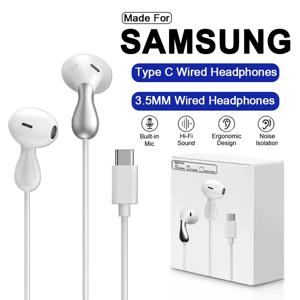 삼성 갤럭시 S25 S24 S23 S22 S21 울트라, A53 A52 A54 노트 20용 USB C타입 유선 이어폰 3.5mm 잭 이어버드 헤드셋