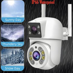 Tuya 8MP WIFI IP 카메라 PTZ 듀얼 렌즈 듀얼 스크린 수동 감지 풀 컬러 야간 투시경 야외 보안 감시 카메라