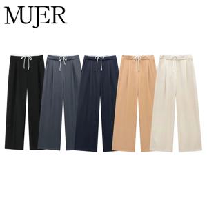 MUJER 2025 여성용 와이드 레그 팬츠, 하이웨이스트 배기 팬츠, 여성 여름 플리츠 루즈 팬츠, 여성 스트릿웨어 타이드 팬츠