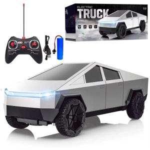 1:24 RC 사이버트럭 픽업 4WD 오프로드 원격 조종 자동차, 27Mhz 고속 듀얼 모터 트럭 LED 라이트 포함, 소년 어린이 선물