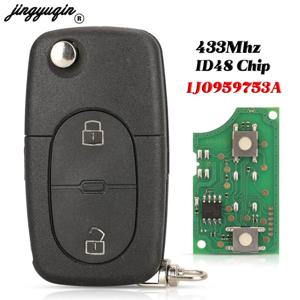 Jingyuqin 플립 원격 자동차 키, ID48 칩, VW 폭스바겐 골프 4 파사트 MK4 시트에 적합, 스코다 포브 HU66 블레이드, 1J0959753A, 433Mhz