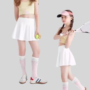 여자 테니스 스커트 반바지가 내장 된 빠른 건조 Pleated Skort 흰색 요가 스포츠 스커트 어린이 여름 Anti-Slip 학교 PE 스커트