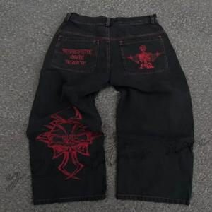 2025 새로운 인쇄 청바지 남성 streetwear 헐렁한 넓은 다리 청바지 한국 패션 커튼 스트레이트 캐주얼 루즈 데님 카고 바지