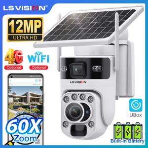 LS VISION 12MP 60배 광학 줌 태양광 보안 카메라 실외 4G/WiFi 듀얼 스크린 양방향 통화 자동 추적 CCTV 카메라 Ubox 앱