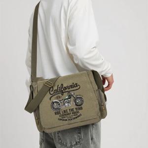 빈티지 남성 캔버스 메신저 백 크로스 바디 백 남여 오토바이 프린트 Shoudler 가방 대용량 통근 가방