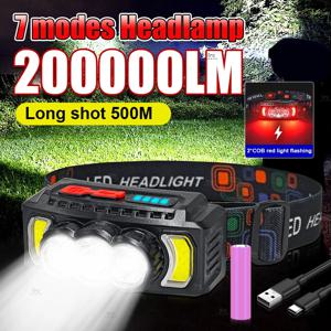 200000LM 전조등 슈퍼 강력한 손전등 EDC LED 손전등 휴대용 조명 야외 캠핑 하이킹을위한 USB 충전식 램프