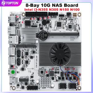 NAS 마더보드 인텔 N150 N100 i3-N305 8베이 1*10G 2*2.5G LAN 2*NVMe 2*SFF-8643 to 8*SATA 방화벽 메인보드 PCIex1 Type-C