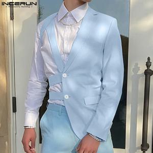 INCERUN 남성 불규칙 블레이저 라펠 원숄더 긴팔 버튼 속이 비치는 캐주얼 슈트 남성 스트리트웨어 2025 패션 얇은 코트