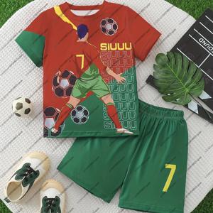 새로운 축구 유니폼 티셔츠 남성 어린이 선물 소년 호날두 7 세트 축구 캐주얼 티셔츠 2피스 스포티 통기성 반바지 청소년 남성 스포츠 상의