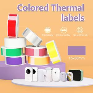 2/5롤 P15 P50 열 라벨 스티커 15x30mm 자체 접착 롤 컬러 스티커 종이 라벨 테이프 이름 주방 사무실 정렬 태그