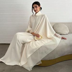 중동 아바야 여성 우아한 아바야 루즈핏 파티 드레스 긴팔 이브닝 카프탄 질밥 이슬람 전통 의상