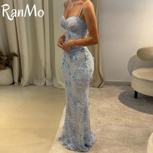 Ranmo 새로운 3D 꽃 아름다운 댄스 파티 드레스 스토어 인어 연인 여성 이브닝 드레스 베스 티도스 드 페스타 스카이 블루 맞춤형