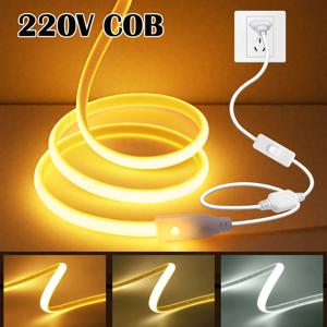 AC 220V COB 스트립 ON/OFF 스위치 포함 화이트 3000K 4000K 6000K IP65 방수 홈데코 플렉시블 리본 LED 네온 라이트 1M-35M