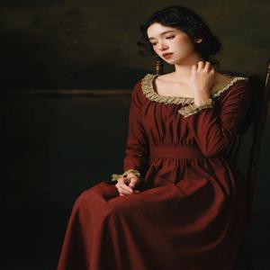 티이하일리 봄 가을 여성 드레스 풀 랜턴 슬리브 롱 미디 기장 여성복 S-XL 빈티지 하이웨이스트 2025 신상 레드
