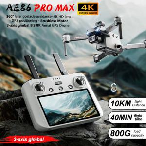 AE86 GPS 드론 4K 프로페셔널 HD 카메라 브러시리스 3축 짐벌 10KM 장애물 회피 터치 스크린 5G FPV 드론 RC 쿼드콥터