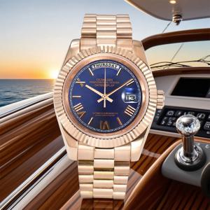 39mm 로즈 골드 럭셔리 시계 미요타 8285 자동 기계식 무브먼트 날짜 이중 표시 사파이어 글라스 맞춤형 남성용 시계