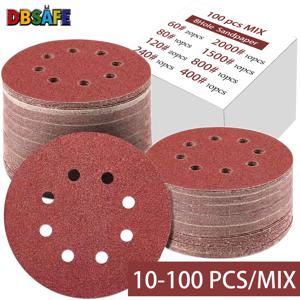 10-100개 40-3000 8홀 125mm 사포 목공 금속 연마 디스크 연마 도구 그릿 샌딩 디스크