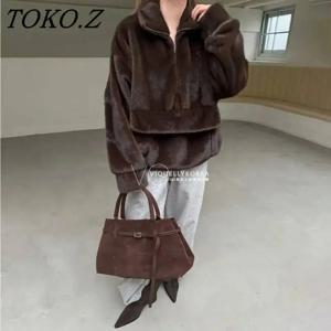TOKO 2025 여성용 베스트셀러 고품질 신상 인조 하프 집업 오버사이즈 루즈 탑 - 캐주얼, 따뜻하고 패셔너블한 후드 코트