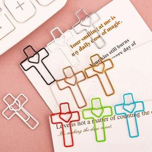 10-100pcs 다채로운 사랑 십자가 모양의 종이 클립 작은 책갈피 사무실 금속 종이 클립 플래너 클립 학교 문구