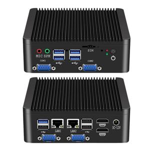 팬리스 미니 PC 인텔 펜티엄 J5005 프로세서 4개 COM 포트 RS485 RS232 2개 HDMI 포트 8개 USB 포트 SIM 슬롯 LVDS GPIO TPM2.0 윈도우10/11 리눅스 WiFi 4G