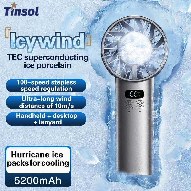 TINSOL 아이스 쿨링 고속 휴대용 선풍기 5200mAh 휴대용 미니 선풍기, 여행, 캠핑, 야외 활동에 적합