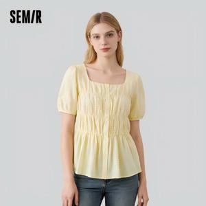 Semir 여성용 셔츠 2026 반팔 스퀘어 넥 퍼프 슬리브 코튼 슬림 탑 우아한 스타일 부드럽고 편안한 데일리웨어