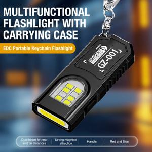 휴대용 키체인 LED COB 손전등 펜 클립이 있는 USB 충전식 토치 자석이 있는 강력한 미니 야외 작업 랜턴