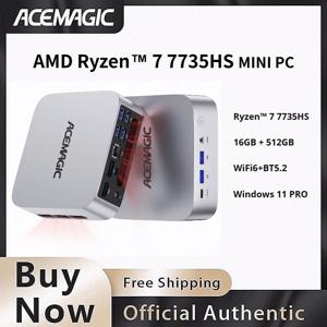 AMD 라이젠 7 7735HS 미니 PC 16GB LPDDR5 512GB SSD 트리플 4K 디스플레이 라데온 그래픽 사전 설치된 윈도우 11 프로 휴대용 컴퓨터