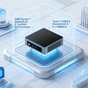 미니 PC AMD Ryzen 7 8845HS ES 5 7640HS ES 미니 컴퓨터 2x DDR5 2xLAN NVMe USB4 2*HDMI 가정/비즈니스용 미니 데스크탑 컴퓨터