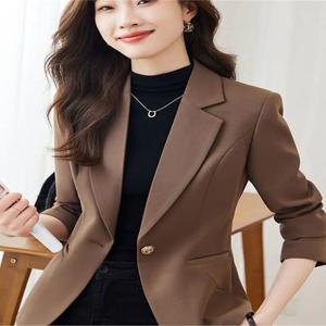카페 브라운 여성용 수트 재킷 캐주얼 패셔너블 다용도 경량 봄 가을 허리 조절 숏 기장 캐주얼 탑