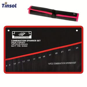 TINSOL 14포켓 공구 정리 롤 - 차고 및 작업장용 휴대용 손잡이가 있는 내구성 있는 렌치 및 다용도 공구 보관 가방