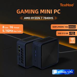 텍스후 미니 PC 윈도우 11 프로 라이젠 DDR5 2600Mhz WiFi6 BT5.2 게이밍 PC DIY 게이밍 컴퓨터 컴팩트 미니 PC AMD 라이젠7 7840HS