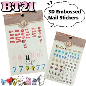 새로운 BT21 타타 망 개인 맞춤형 만화 엠보싱 네일 스티커 독창적인 고급 애니메이션 캐릭터 주변 장치 네일 장식