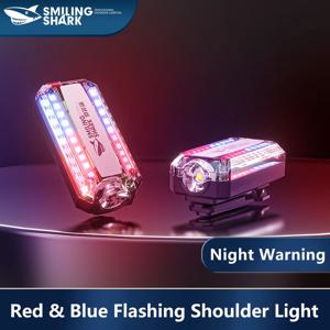 웃는 상어 JD007 빨간색 파란색 스트로브 라이트 경찰 라이트 경고등 Usb 충전식 손전등 어깨 클립 깜박이는 야외